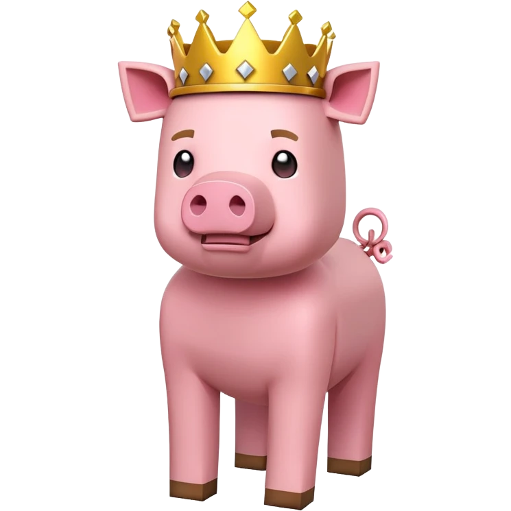 minecraft pig full body pink blocky animal with square head wearing a crown emoji
