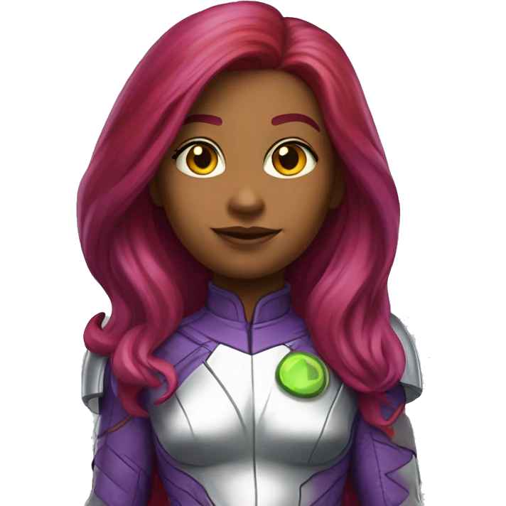 dc comics starfire red long hair, lime eyes, purple and silver spacesuit with no helmet emoji