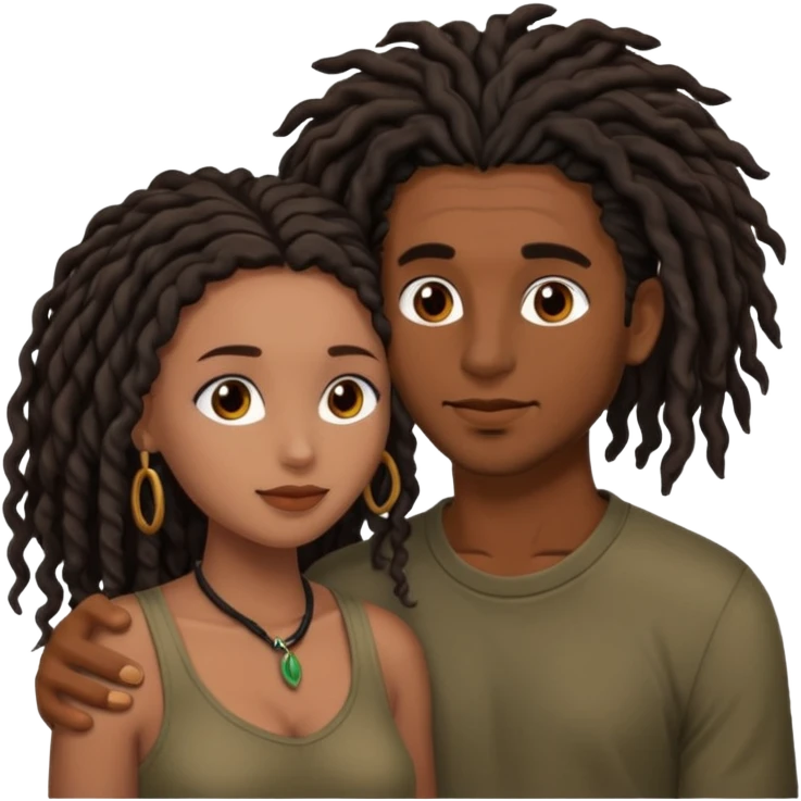 a brown skin woman with black curly hair  fucking with a brown skin man with black dread loc. Sucking his dick  emoji