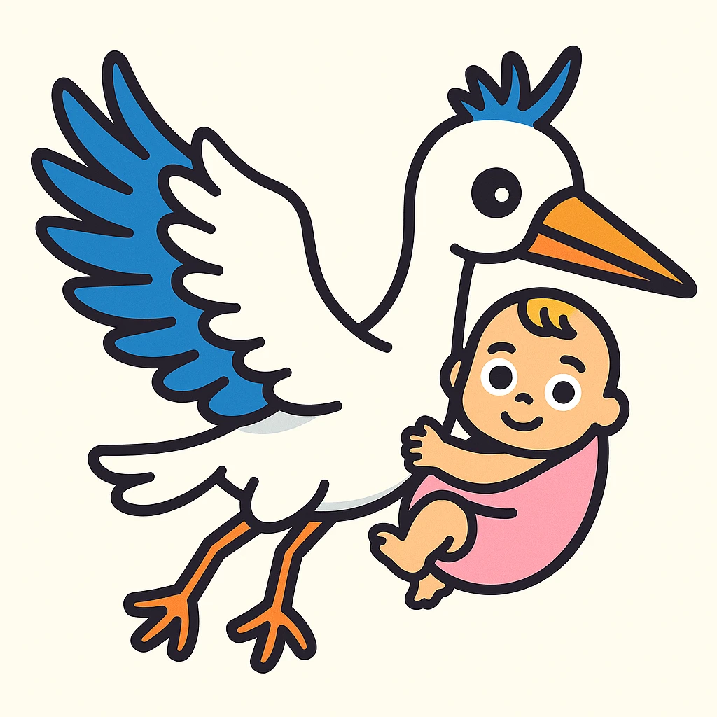 create more emoji style variations of this stork carrying a baby image emoji