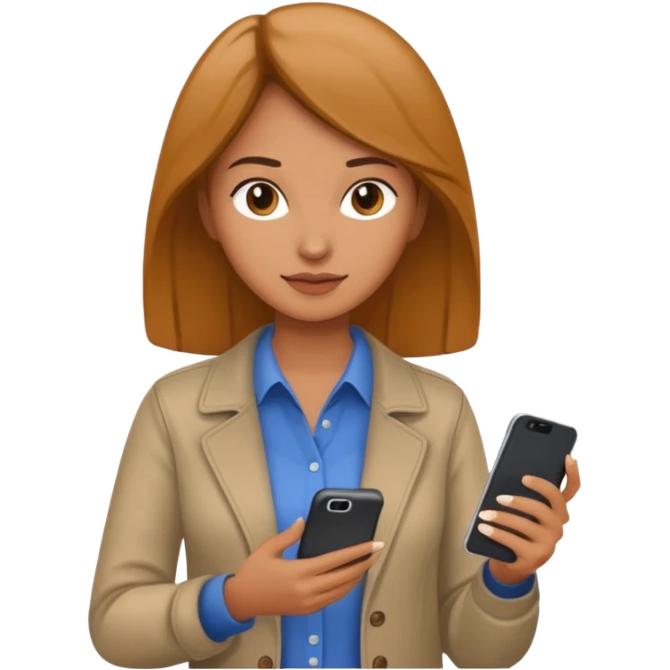 woman casual clothes holding one phone emoji