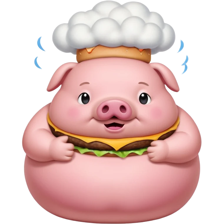 fat obese pig eating burger with fart cloud surrounding around it emoji