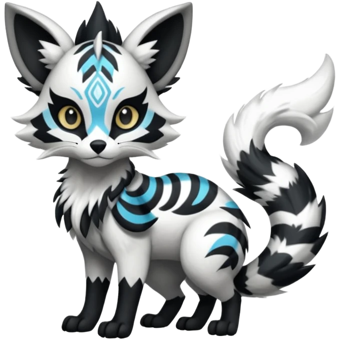 Futuristic furry fluffy floofy feathery tribal marked Genet-Absol-Kyurem-Zeraora-Primagen-fusion-creature  emoji