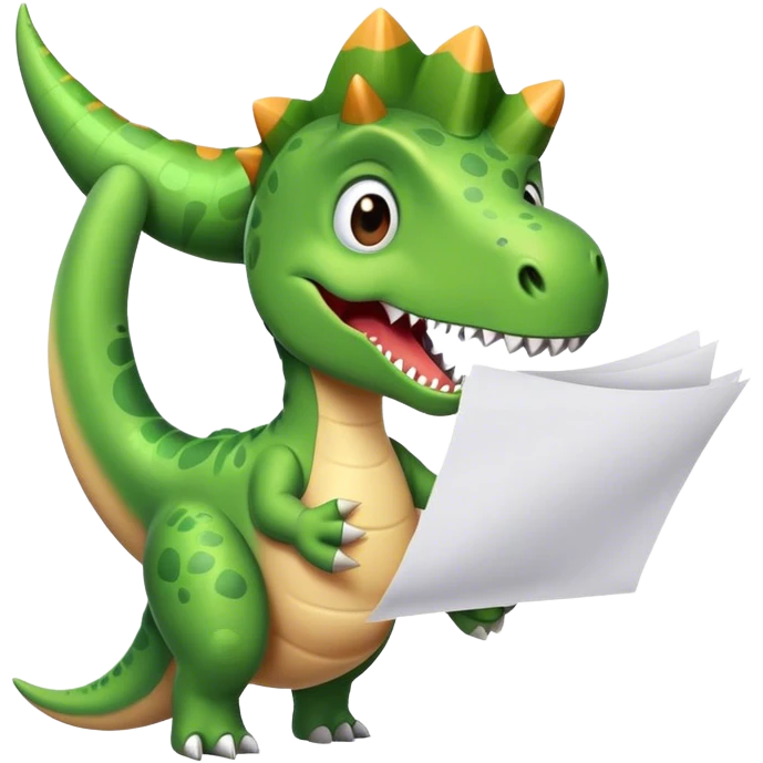 dinosaur hand holding papers emoji