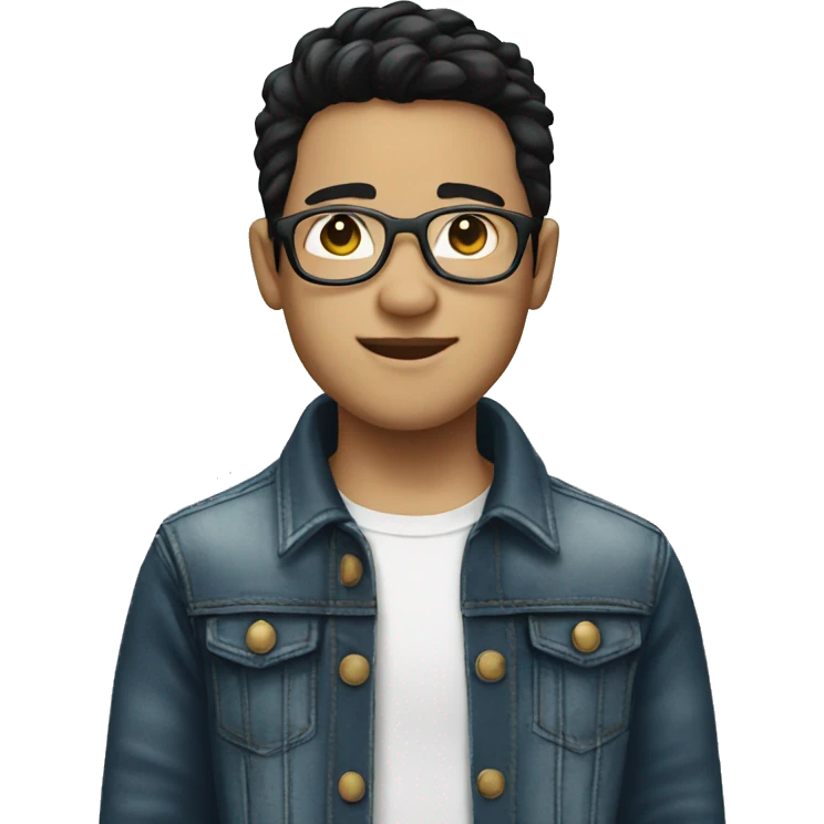 boy with glasess, black hair, white skin, use jeans jacket emoji