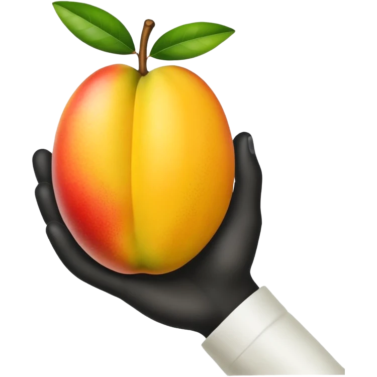 white hand hanging a mango like a cup emoji