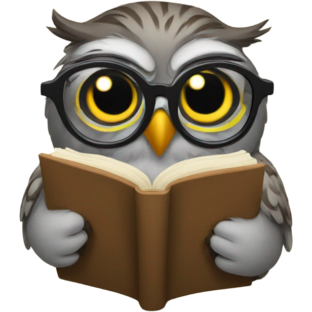 Owl reading a book with glassss emoji