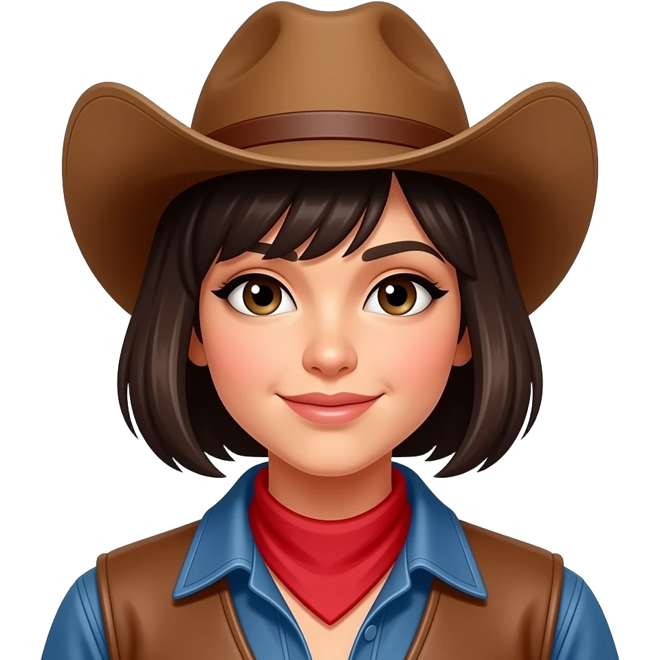 hot cowgirl asian with dark brown hair. hairstyle is a bob. emoji