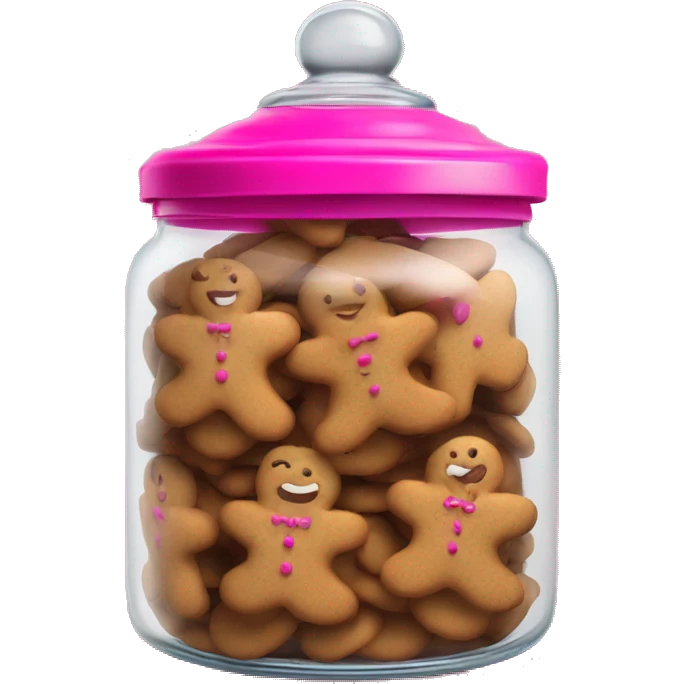 Realistic glass cookie jar with hot pink lid full of gingerbread cookies isolated.  emoji