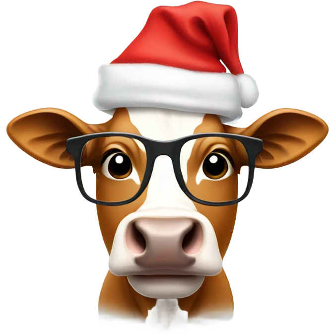 Cow with Santa hat & glasses emoji