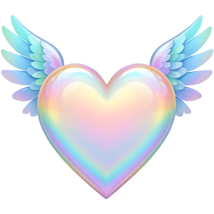pale pastel holographic heart with delicate wings, gentle rainbow reflection emoji