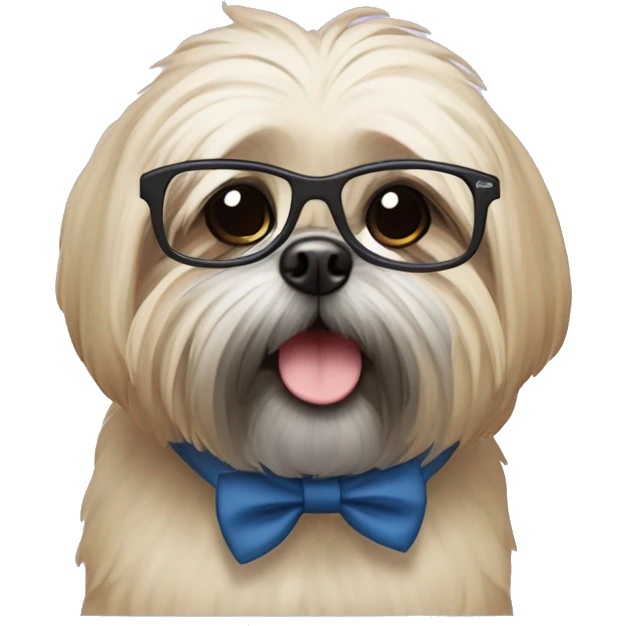 Um cacorro da raça lhasaapso de grvata e oculos emoji