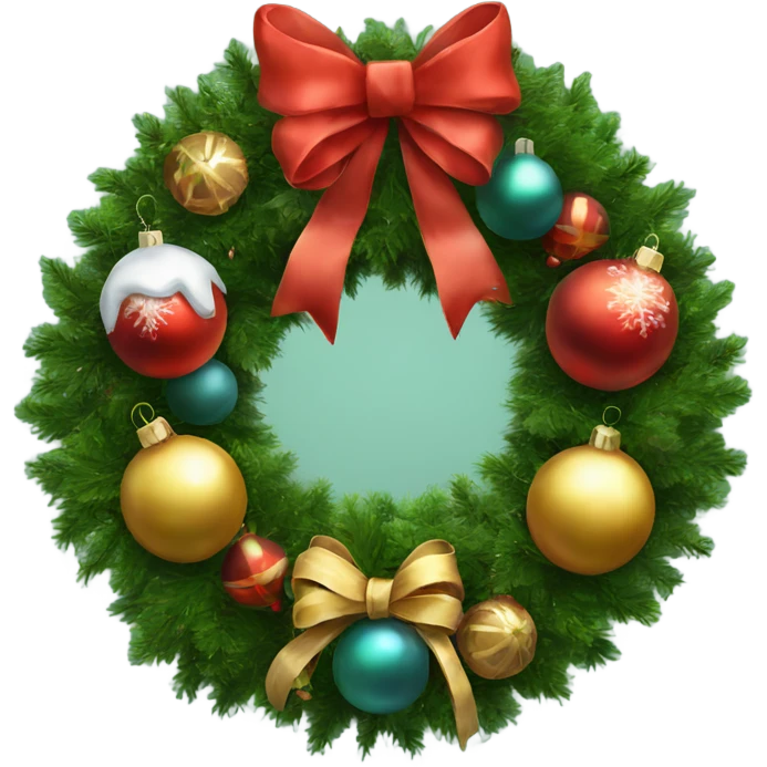 Realistic christmas wreath with baubles and bows emoji