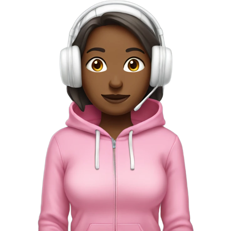 Girl wearing a pink hoddie with white headset emoji