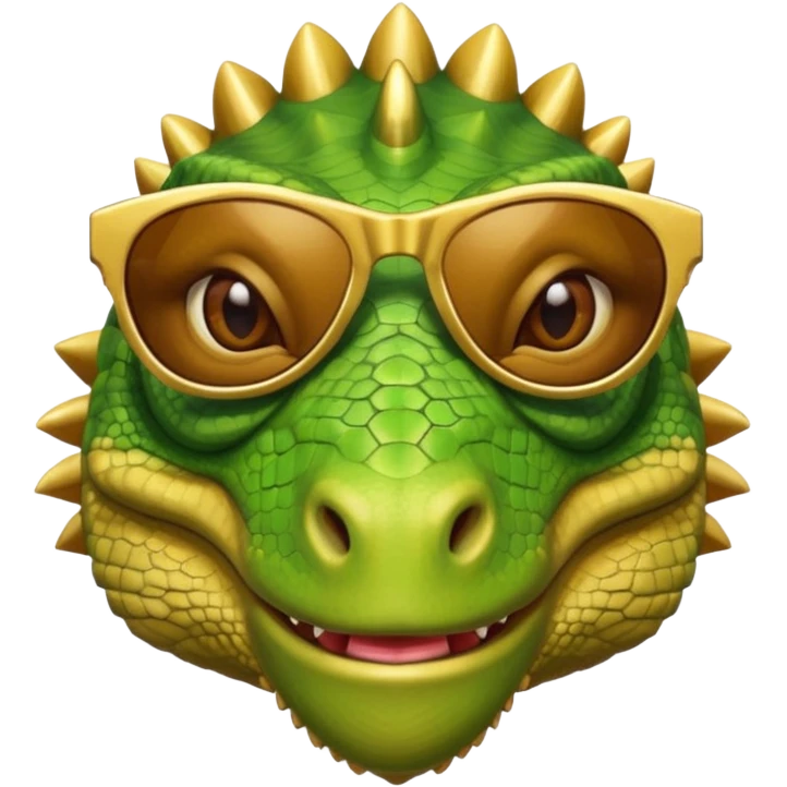 rich capitalist iguana head with golden glossy sunglasses emoji