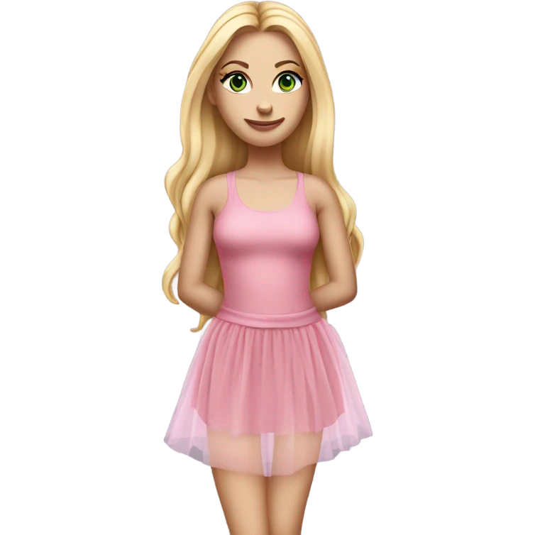Realistic White girl with Long straight blonde hair, green eyes, tattoos, full body wearing pink tulle dress emoji