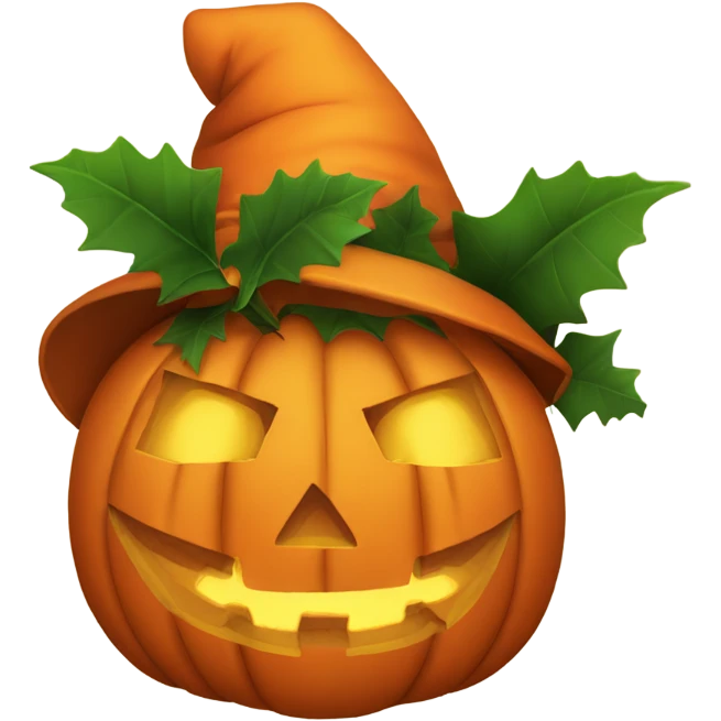 jack o lantern with Christmas leaves emoji