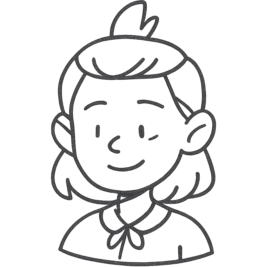 Amity as a gentle hand-drawn outline character emoji