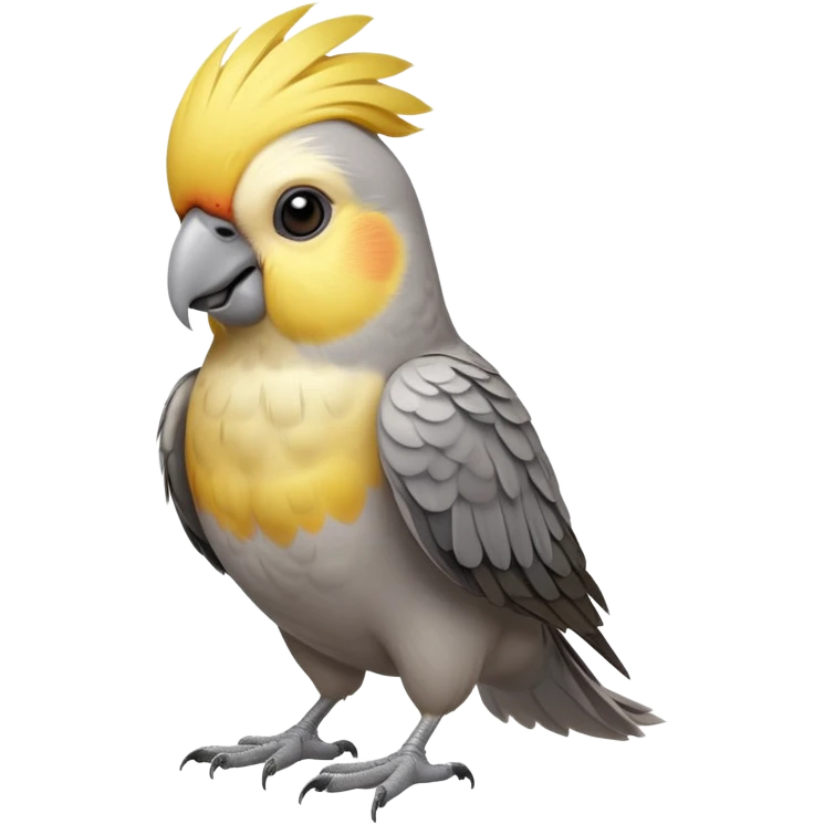 cinematic-[cockatiel]-realistic-full-body-sitting-emoji,-head-tilted-dramatically,-grey and yellow feathers,-simplified-yet-realistic-focused-features,-highly-detailed,-glowing-with-an-almost-sarcastic-glow emoji