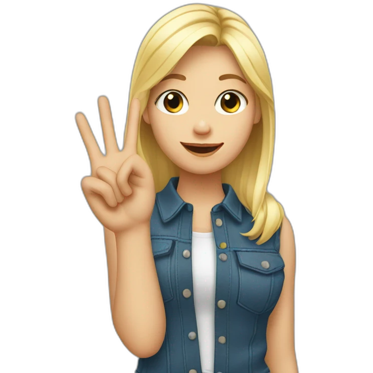 white skin girl with blonde hair showing THREE fingers up on her one hand emoji