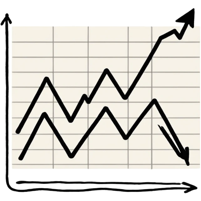 A line graph in the style of a Japanese sketch emoji