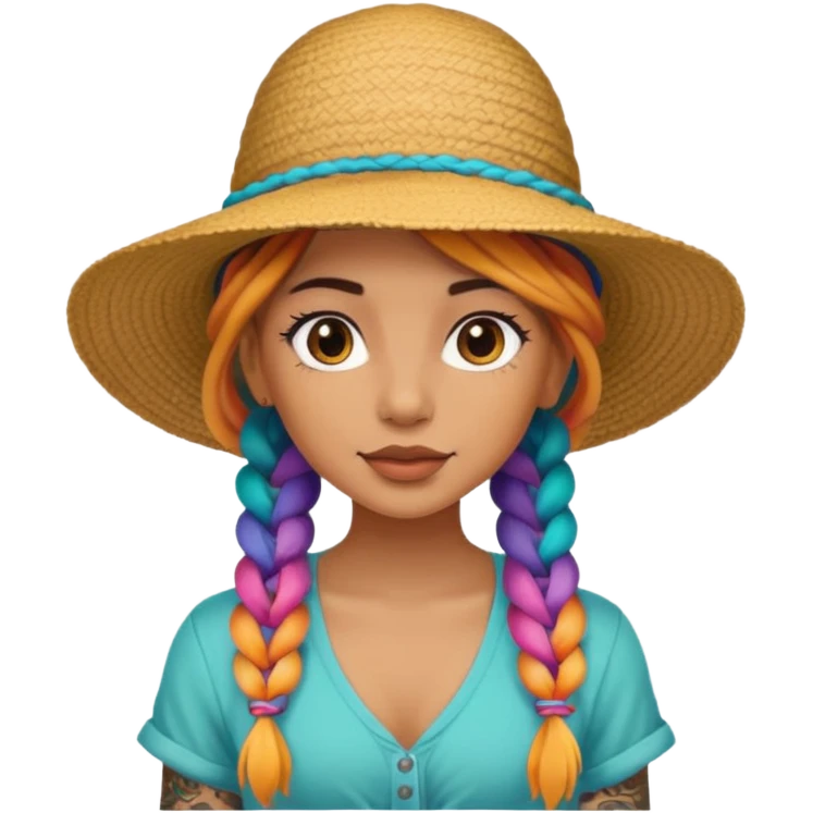 color braided girl with hat and tattooed emoji