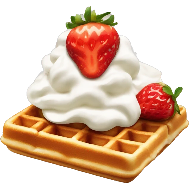 square waffle with whipped cream and strawberries on top emoji