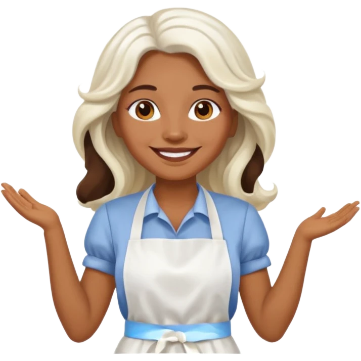 woman, brown skin, white long wavy hair, with apron emoji