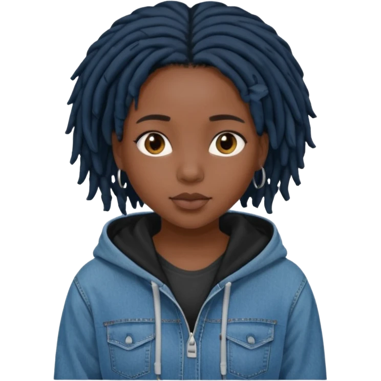 make a black girl with short black locs wearing a denim hoodie with black sleeves emoji