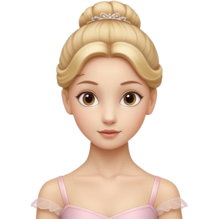 Cinematic Realistic Ballerina Portrait, depicted with lifelike skin texture, subtle rosy undertones, and soft natural lighting that enhances the gentle contours of her face. Her intricately detailed golden blonde hair is elegantly styled in an updo, emoji