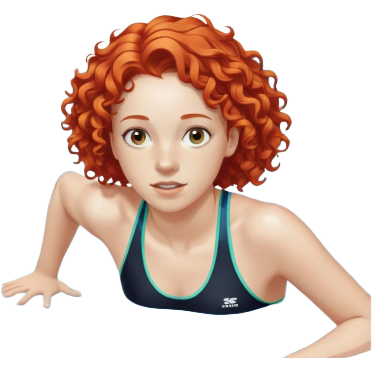 thin 18-year-old white female athlete swimmer with curly red hair about to enter a pool emoji