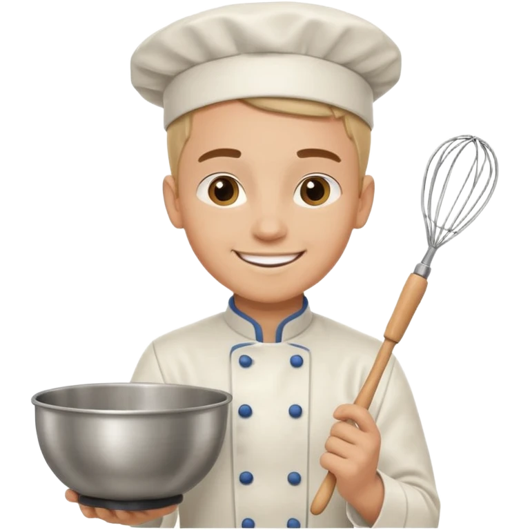 Male Young Pastry Chef – smiling, holding whisk and mixing bowl. emoji