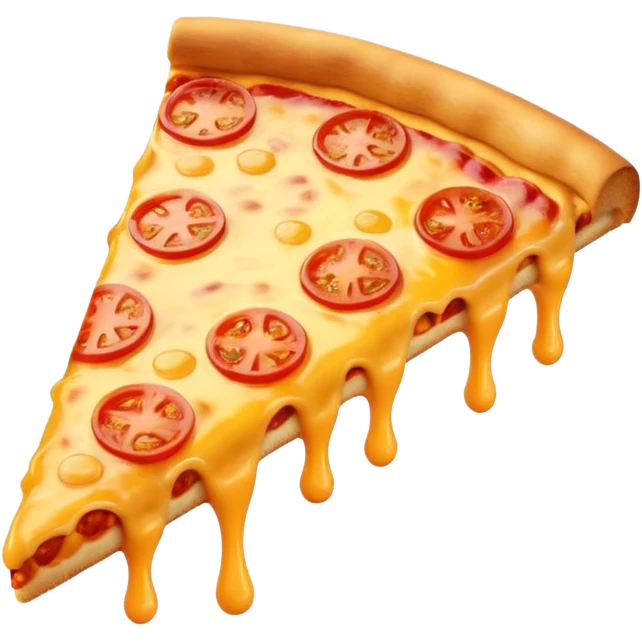 A cute 3D emoji-style pizza slice with glossy finish, thick melted cheese, golden crust, vibrant toppings, smooth cartoon design, soft lighting, clean background, high-quality modern emoji look. emoji