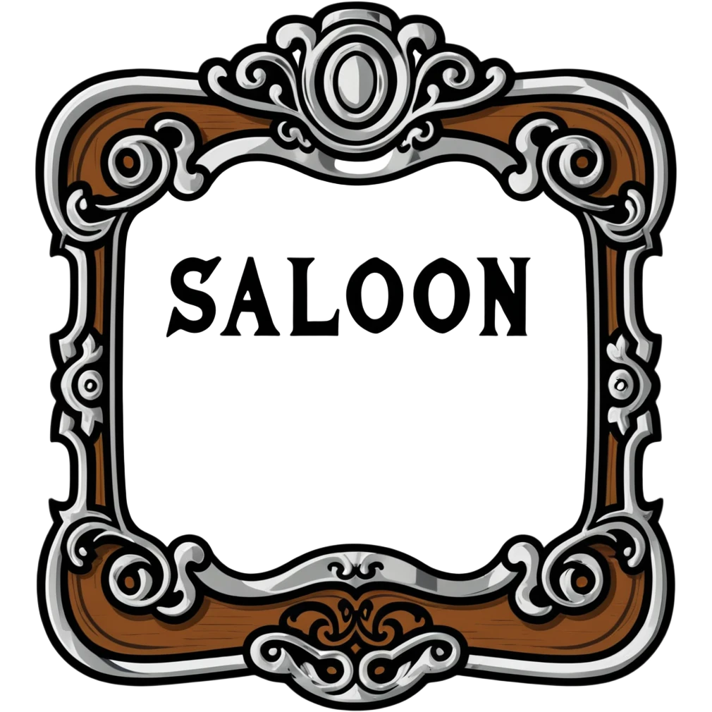 connected BLK letters in western saloon font style with silver outline, old west typography, black text with ornate silver frame emoji