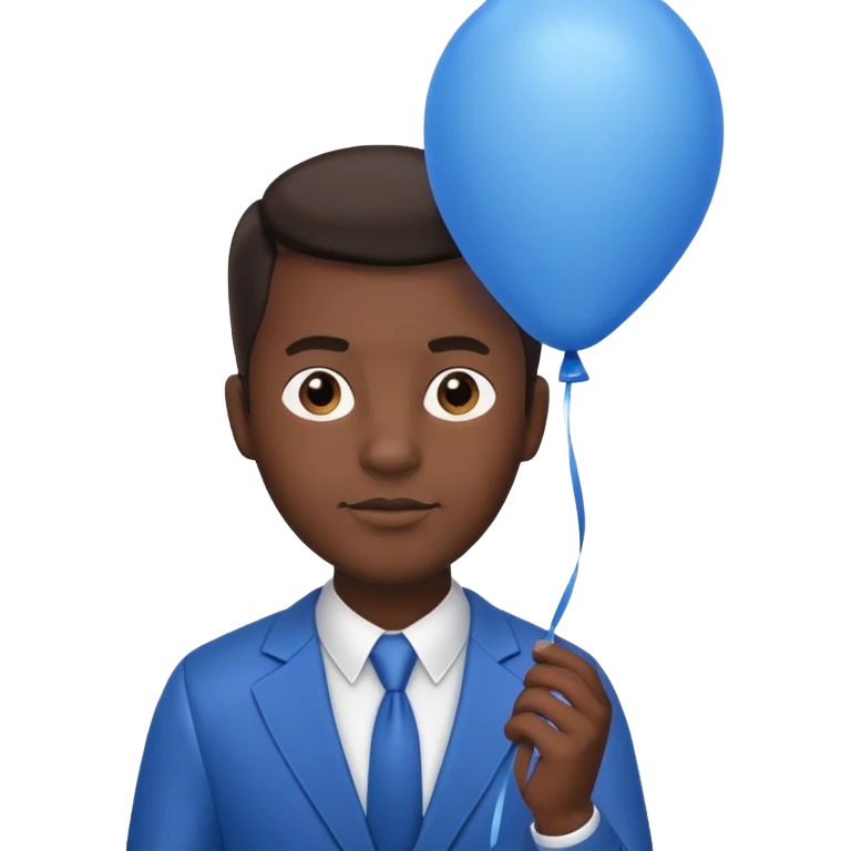 dark brown skin, office man, hold blue balloon emoji