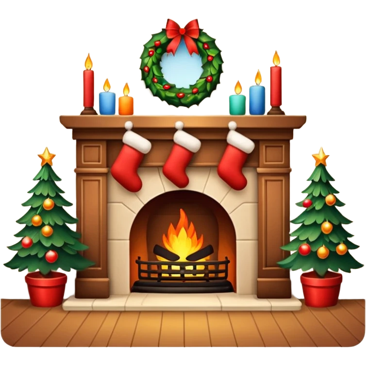 Cozy Christmas fireplace with decorations emoji