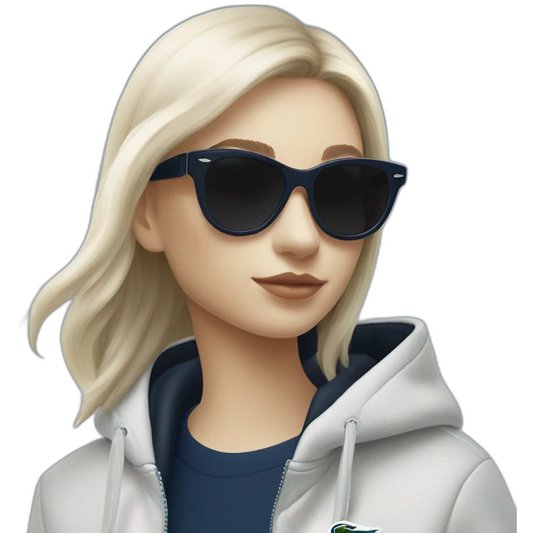 Lacoste bag girl with black lacoste hoodie e and blue oakley sportive sunglass  emoji