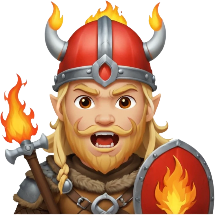 un vichingo con l'elmetto  con l'icona del fuoco sulla parte frontale ,che urla  emoji
