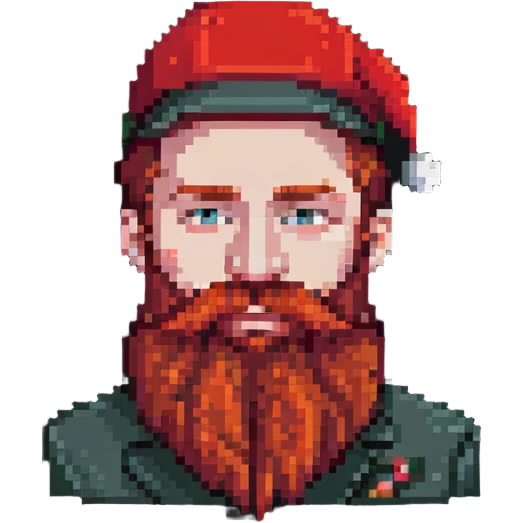 man with a big red beard and a small red hat emoji