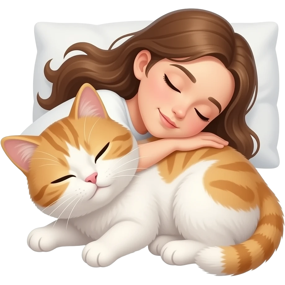 Uma moça dormindo com um gatinho emoji