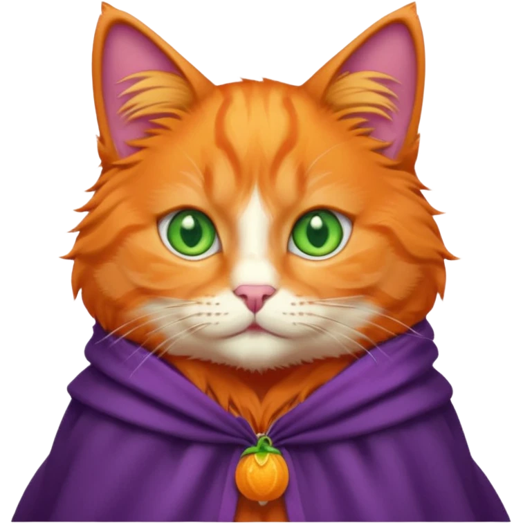 pussy orange cat green eyes, in purple cloak emoji
