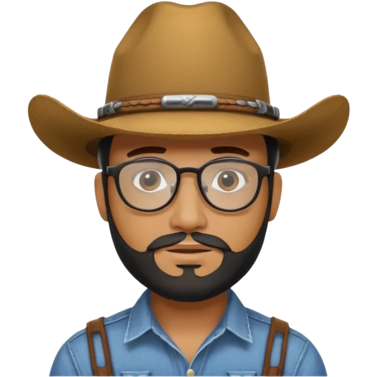 Man wearing a cow boy hat and a chin strap beard and black glasses  emoji