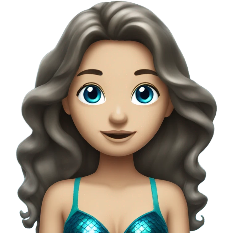 Brunette mermaid with long hair and blue eyes  emoji