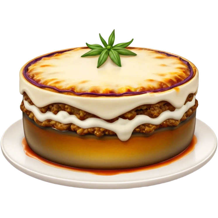 Cinematic Realistic Moussaka Dish Emoji, depicted with layers of eggplant, minced meat, and b√©chamel sauce rendered with rich textures and warm, inviting lighting that captures its Mediterranean flavor. emoji