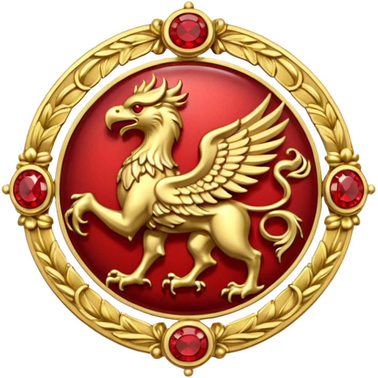 Golden griffin crest / brosch in a circle with red gems and no background emoji