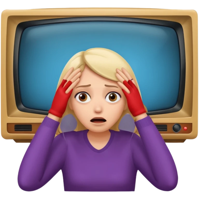 Scared woman peeking hands covering eyes peeking at tv emoji