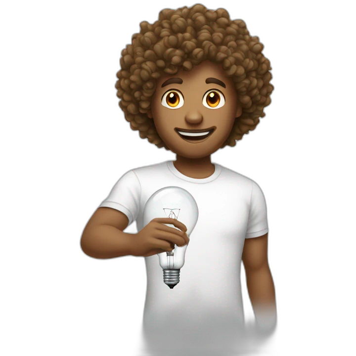 man curly hair white tshirt light bulb emoji