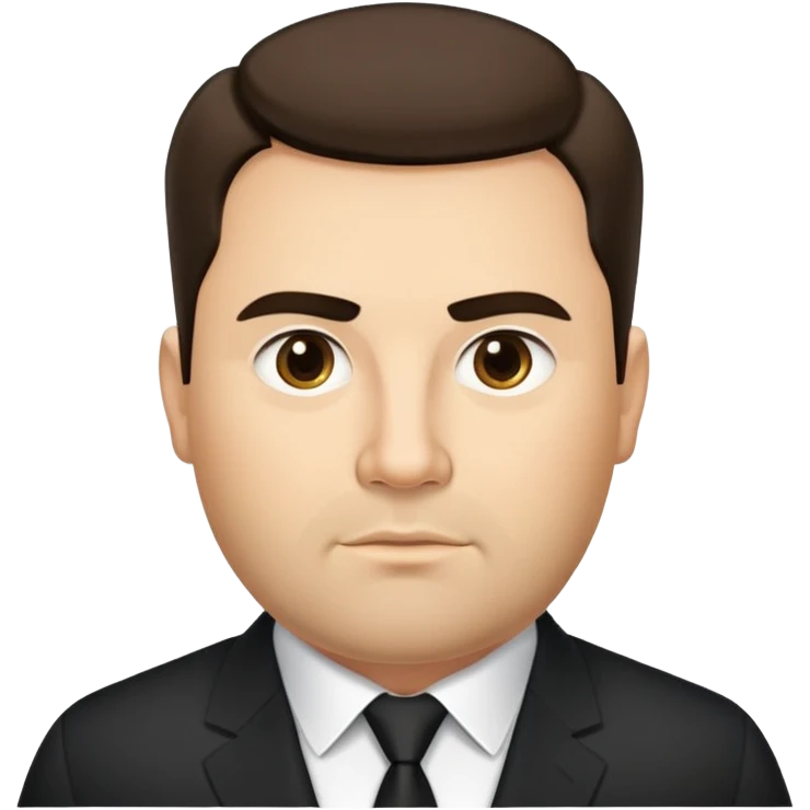 Very fuller-figured businessman with light brown complexion, pear-shaped face with wider jawline, professional demeanor, dark eyes, thick eyebrows, wide nose, short neat beard, short dark hair, wearing a black formal shirt emoji
