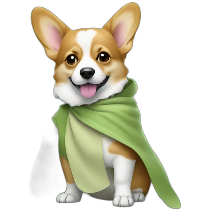 Corgi dress as yoda with one light saber green emoji
