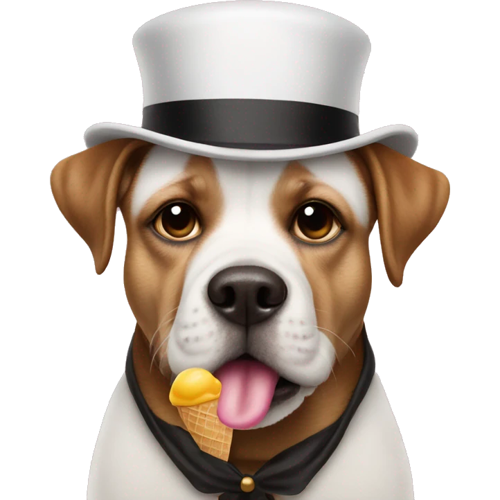 Sad dog with top hat and icecream emoji